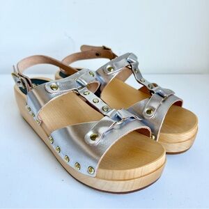 New 7 SWEDISH HASBEENS RIVET Wooden Clogs Platform Sandals Wedges Open Toe Shoes